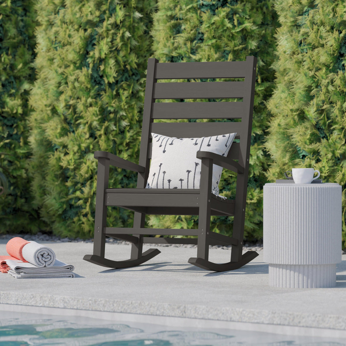 Gray |#| Classic Commercial Grade Outdoor All-Weather HDPE Rocking Chair in Gray