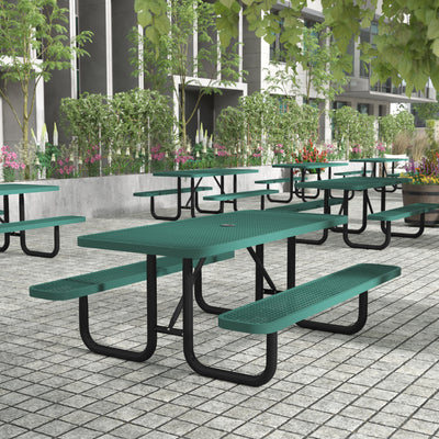 Mantilla Outdoor Picnic Table with Commercial Heavy Gauge Expanded Metal Mesh Top and Seats and Steel Frame