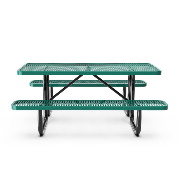 Green,6' |#| Commercial Grade 6' Rectangular Expanded Mesh Metal Outdoor Picnic Table - Green