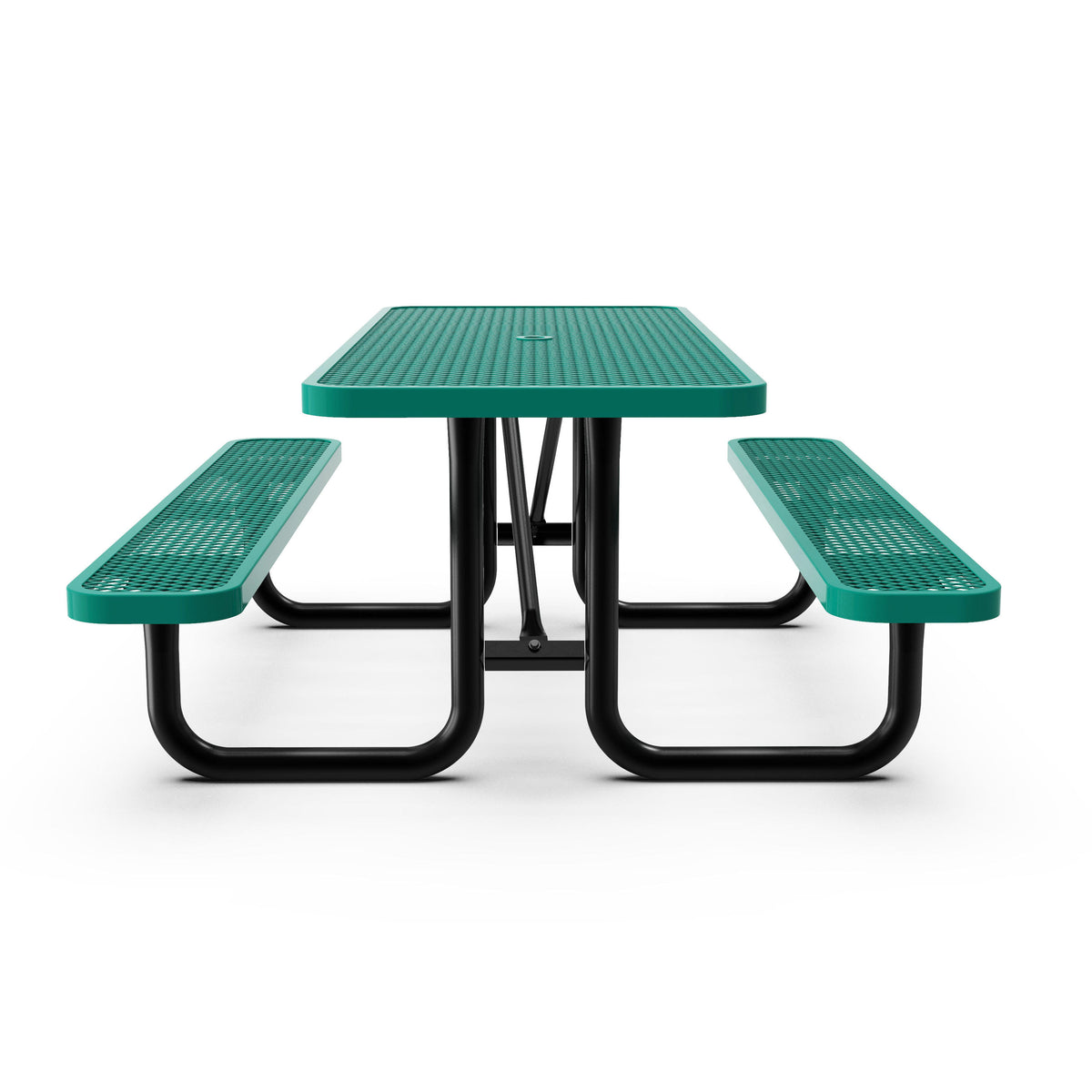 Green,8' |#| Commercial 8' Rectangular Expanded Mesh Metal Picnic Table with Anchors - Green