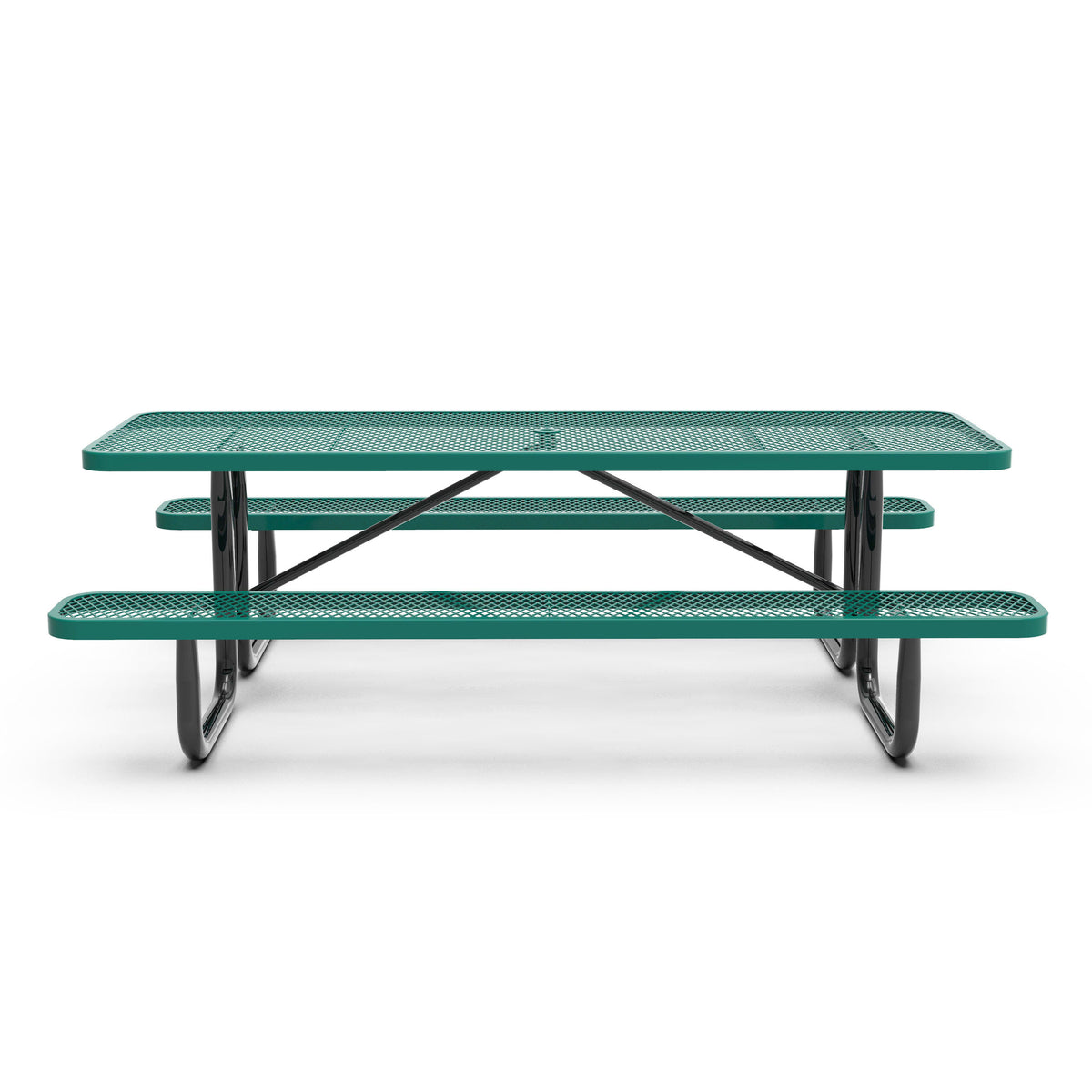 Green,8' |#| Commercial 8' Rectangular Expanded Mesh Metal Picnic Table with Anchors - Green