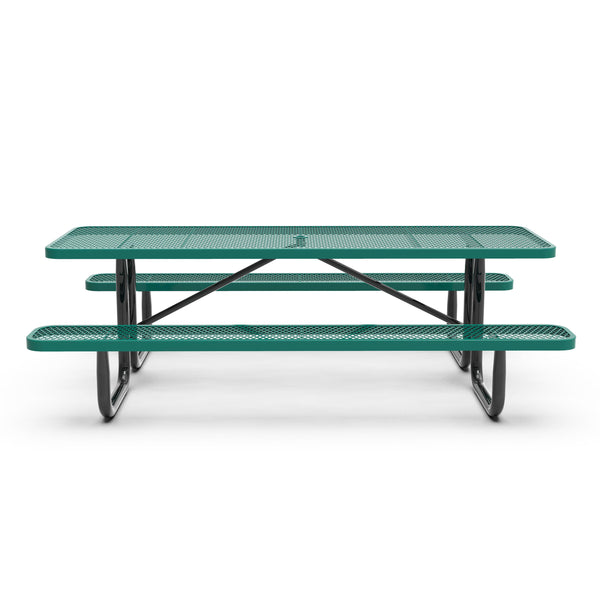 Green,8' |#| Commercial 8' Rectangular Expanded Mesh Metal Picnic Table with Anchors - Green