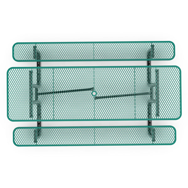 Green,8' |#| Commercial 8' Rectangular Expanded Mesh Metal Picnic Table with Anchors - Green