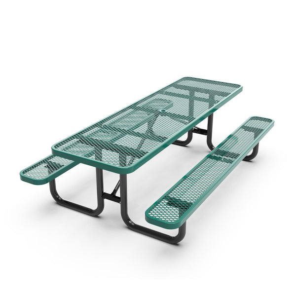 Green,8' |#| Commercial 8' Rectangular Expanded Mesh Metal Picnic Table with Anchors - Green