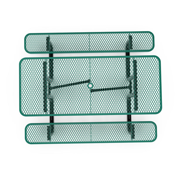 Green,6' |#| Commercial 6' Rectangular Expanded Mesh Metal Picnic Table with Anchors - Green