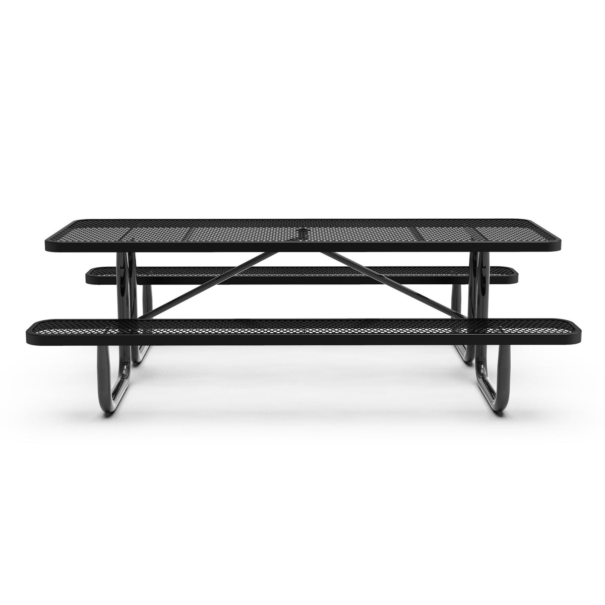 Black,8' |#| Commercial 8' Rectangular Expanded Mesh Metal Picnic Table with Anchors - Black