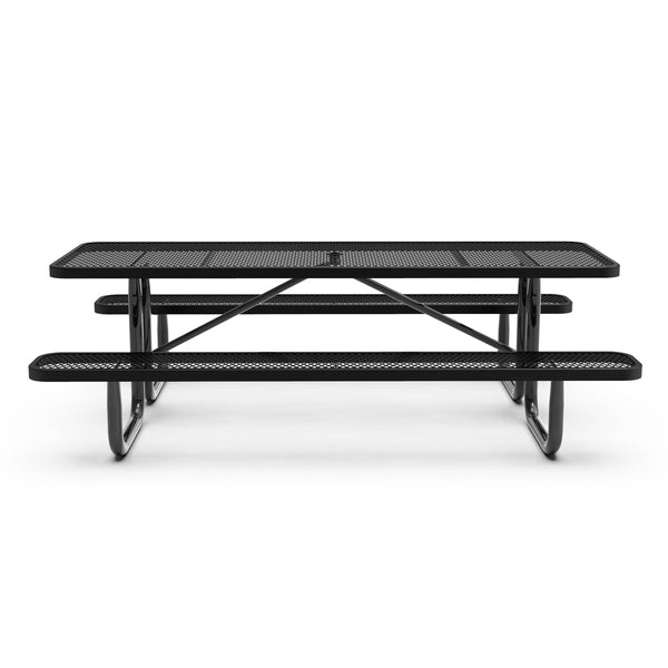 Black,8' |#| Commercial 8' Rectangular Expanded Mesh Metal Picnic Table with Anchors - Black
