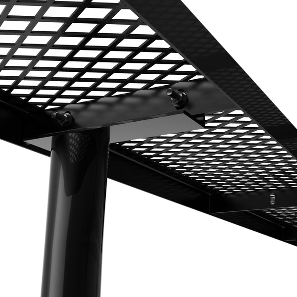 Black,8' |#| Commercial 8' Rectangular Expanded Mesh Metal Picnic Table with Anchors - Black