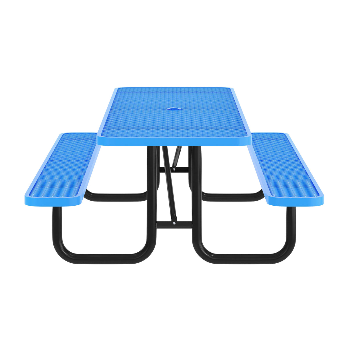 Blue,8' |#| Commercial 8' Rectangle Mesh Metal Outdoor Picnic Table with Ground Anchors-Blue