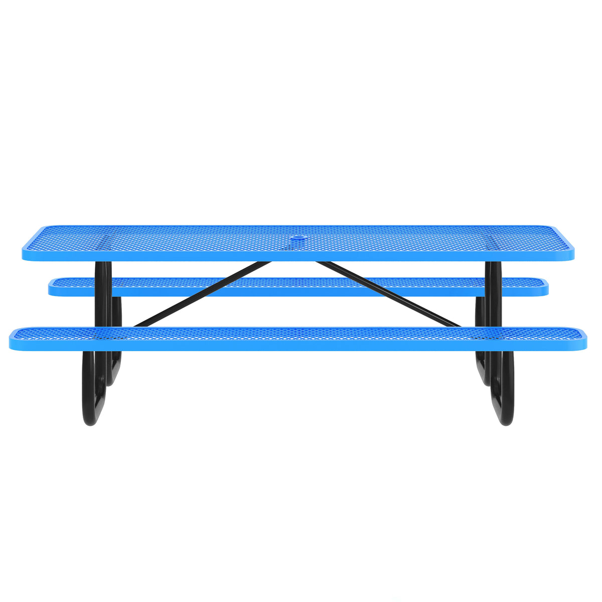 Blue,8' |#| Commercial 8' Rectangle Mesh Metal Outdoor Picnic Table with Ground Anchors-Blue