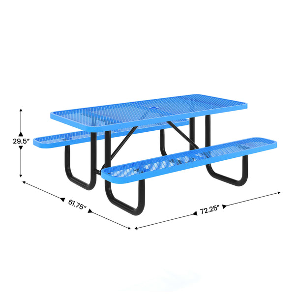 Blue,6' |#| Commercial 6' Rectangle Mesh Metal Outdoor Picnic Table with Ground Anchors-Blue
