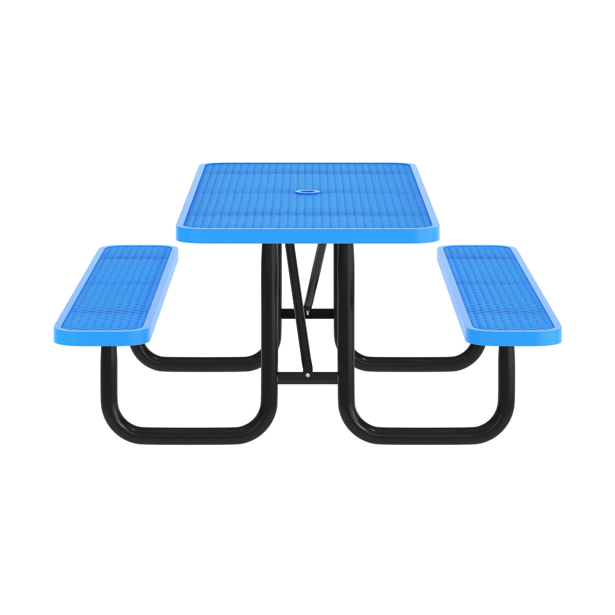 Blue,6' |#| Commercial 6' Rectangle Mesh Metal Outdoor Picnic Table with Ground Anchors-Blue
