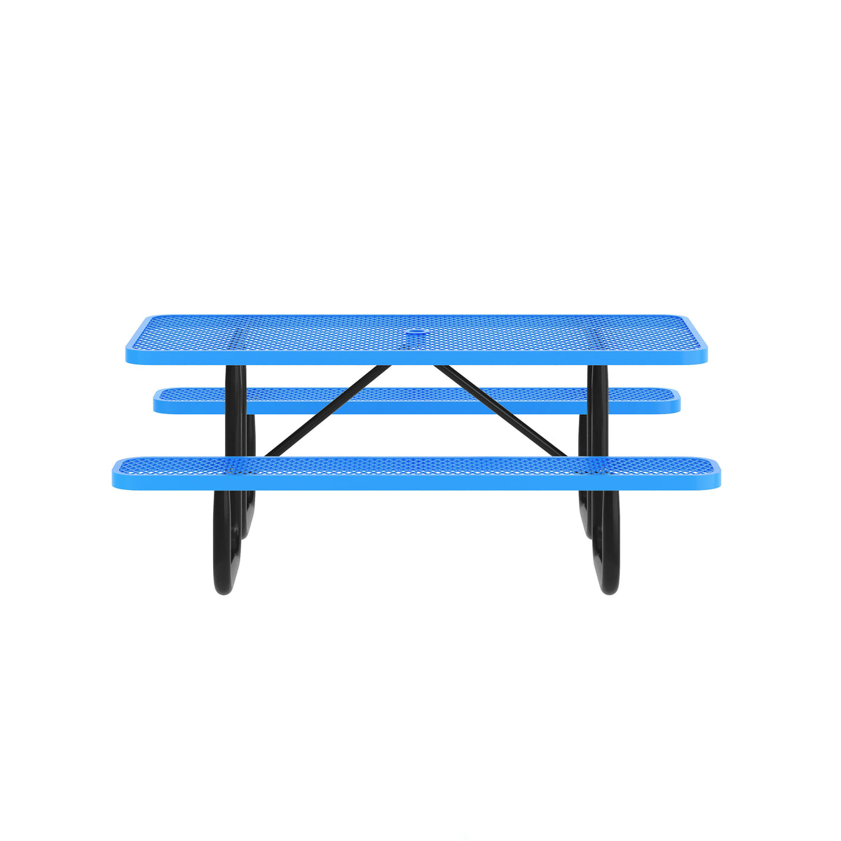 Blue,6' |#| Commercial 6' Rectangle Mesh Metal Outdoor Picnic Table with Ground Anchors-Blue