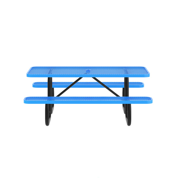 Blue,6' |#| Commercial 6' Rectangle Mesh Metal Outdoor Picnic Table with Ground Anchors-Blue