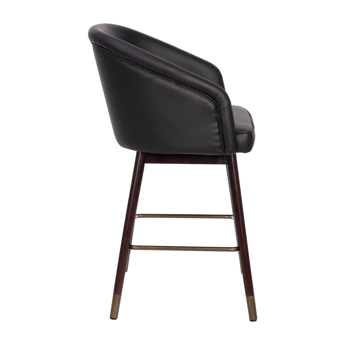 Black |#| Commercial 26inch Mid-Back Counter Stool with Wood Legs - Black LeatherSoft/Walnut