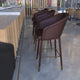 Brown |#| Commercial 26inch Mid-Back Counter Stool with Wood Legs - Brown LeatherSoft/Walnut