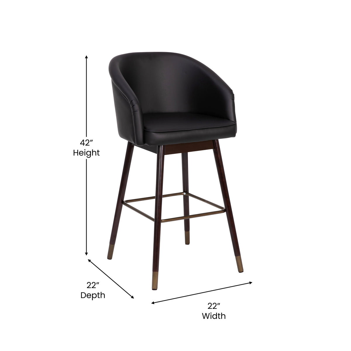 Black |#| Commercial 30inch Mid-Back Barstool with Wooden Legs - Black LeatherSoft/Walnut