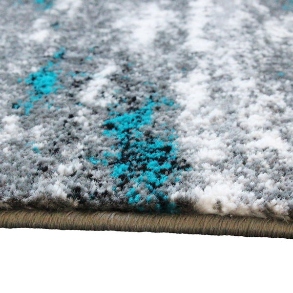 Turquoise,2' x 7' |#| Distressed Motif Indoor Jute Back Olefin 2' x 7' Area Rug in Turquoise