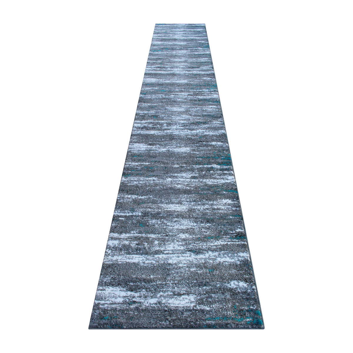 Turquoise,3' x 16' |#| Distressed Motif Indoor Jute Back Olefin 3' x 16' Area Rug in Turquoise