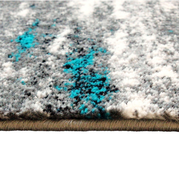 Turquoise,2' x 11' |#| Distressed Motif Indoor Jute Back Olefin 2' x 11' Area Rug in Turquoise