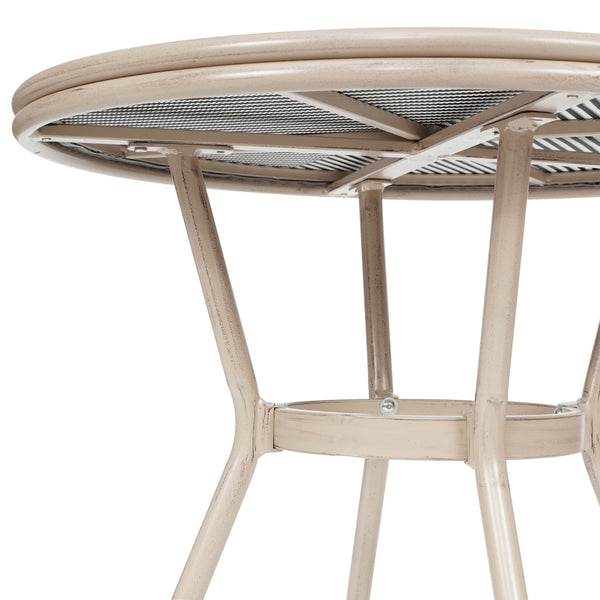 Black & White Textilene/Light Natural Frame |#| Indoor/Outdoor Commercial Glass Top Bistro Table in Black/White