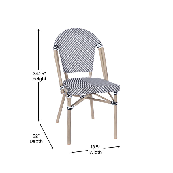 Black & White Textilene/Light Natural Frame |#| Indoor/Outdoor Commercial Bistro Set with Table and 4 Chairs in Blk/Wht