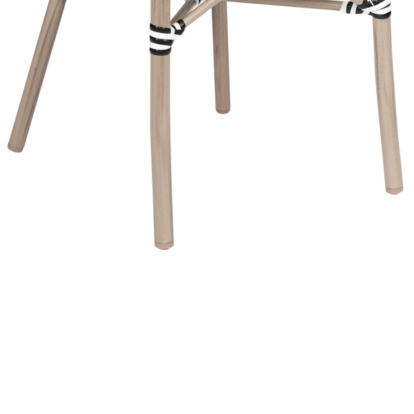 Black & White/Light Natural Frame |#| All-Weather Commercial Paris Chair with Arms and LT Natural Metal Frame-Black/White