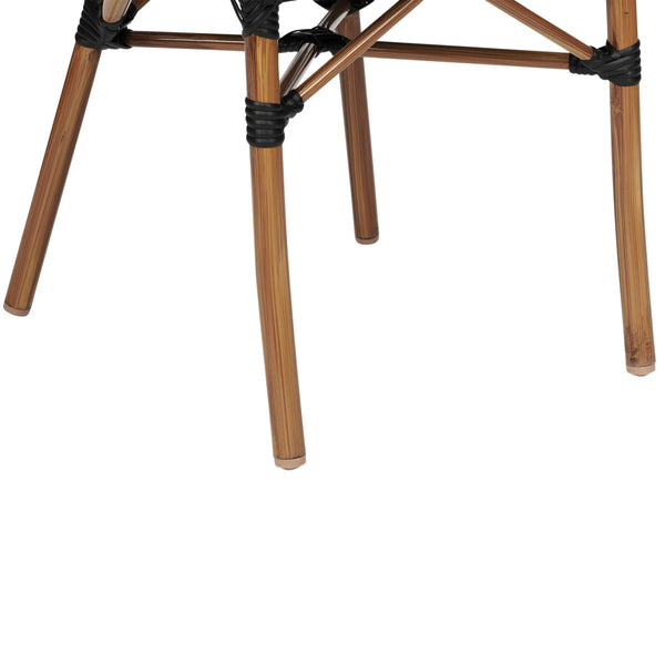 Black/Natural Frame |#| All-Weather Commercial Paris Chair with Arms and Natural Metal Frame-Black