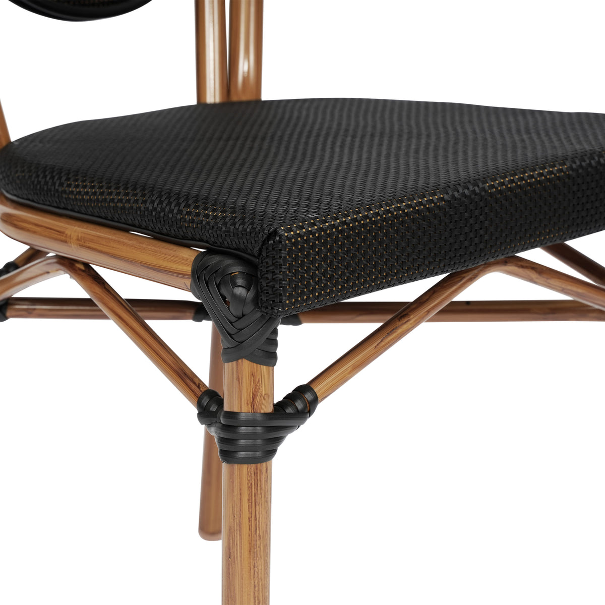 Black/Natural Frame |#| All-Weather Commercial Paris Chair with Natural Metal Frame-Black