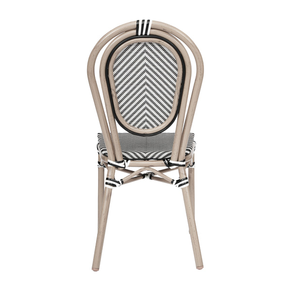 Black & White/Light Natural Frame |#| All-Weather Commercial Paris Chair with LT Natural Metal Frame-Black/White