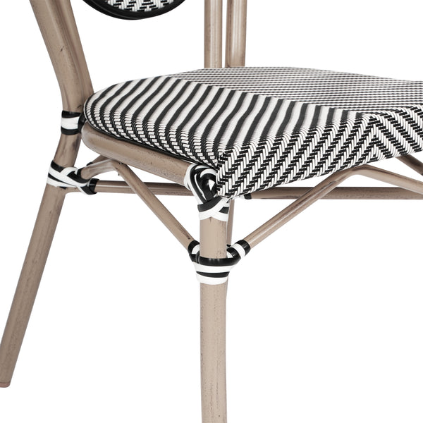 Black & White/Light Natural Frame |#| All-Weather Commercial Paris Chair with LT Natural Metal Frame-Black/White