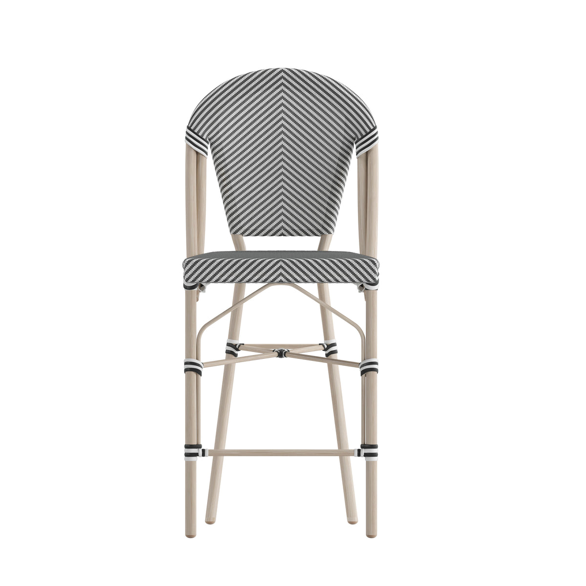 Black & White/Light Natural Frame |#| All-Weather Commercial Paris Stool with Light Natural Metal Frame-Black/White