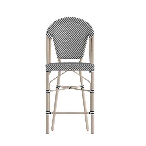 Black & White/Light Natural Frame |#| All-Weather Commercial Paris Stool with Light Natural Metal Frame-Black/White