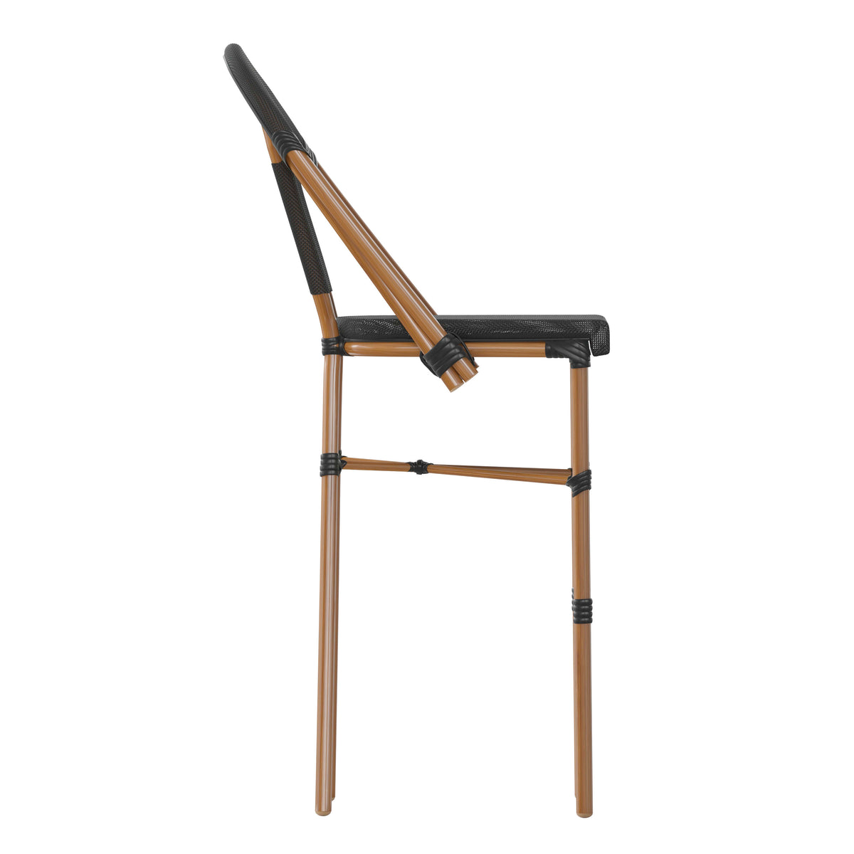 Black/Natural Frame |#| All-Weather Commercial Paris Stool with Natural Metal Frame-Black
