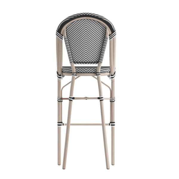 Black & White/Light Natural Frame |#| All-Weather Commercial Paris Stool with Light Natural Metal Frame-Black/White