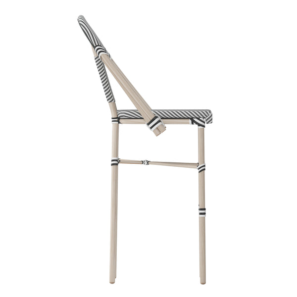Black & White/Light Natural Frame |#| All-Weather Commercial Paris Stool with Light Natural Metal Frame-Black/White