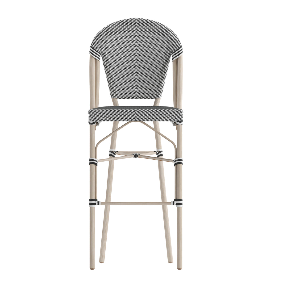 Black & White/Light Natural Frame |#| All-Weather Commercial Paris Stool with Light Natural Metal Frame-Black/White