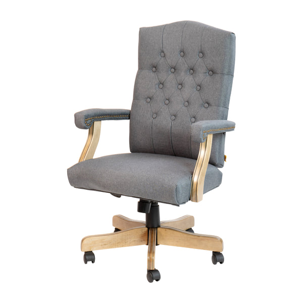 Gray Fabric/Driftwood Frame |#| Gray Fabric Classic Executive Swivel Office Chair with Driftwood Base-Task Chair