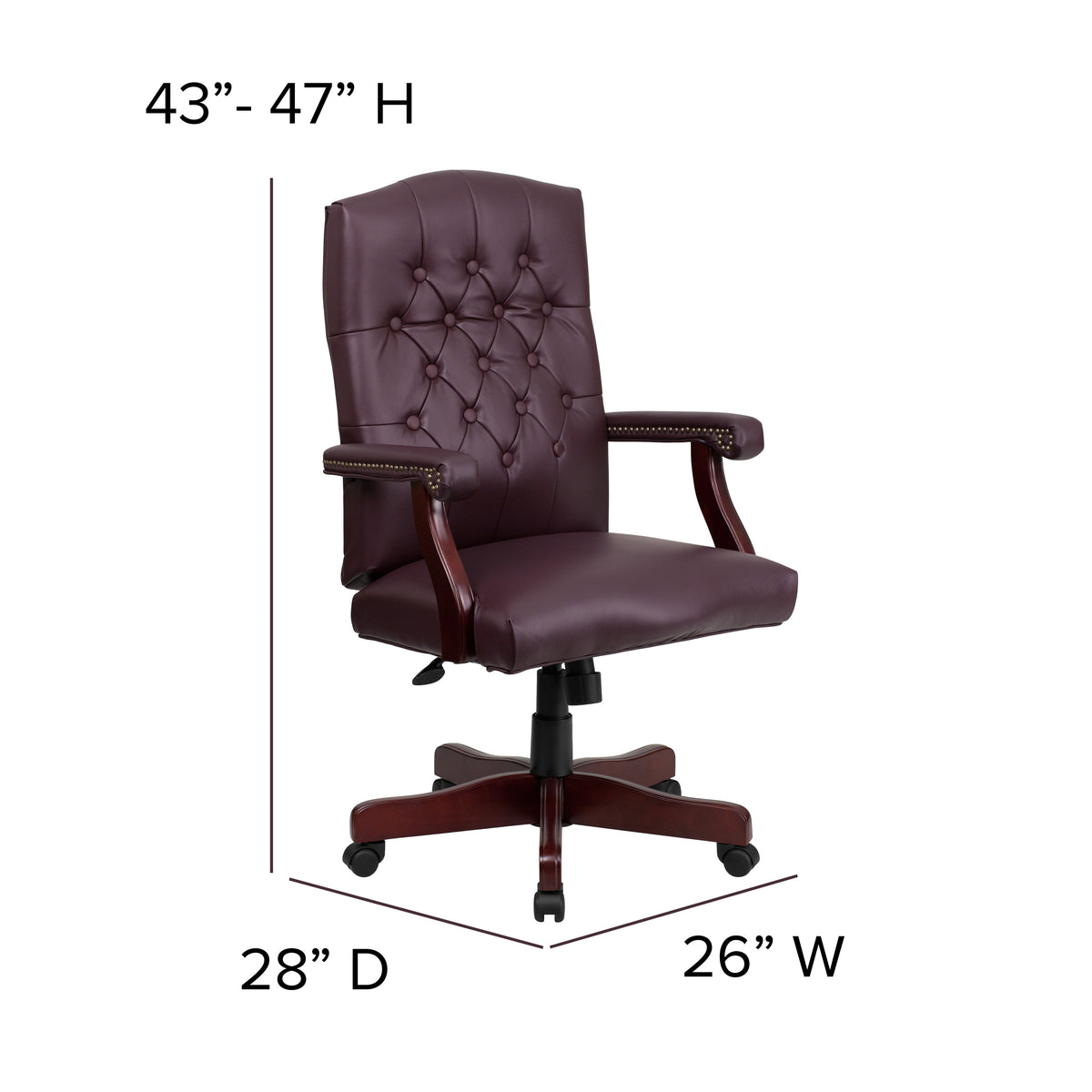 Burgundy LeatherSoft/Mahogany Frame |#| Martha Washington Burgundy LeatherSoft Executive Swivel Office Chair with Arms