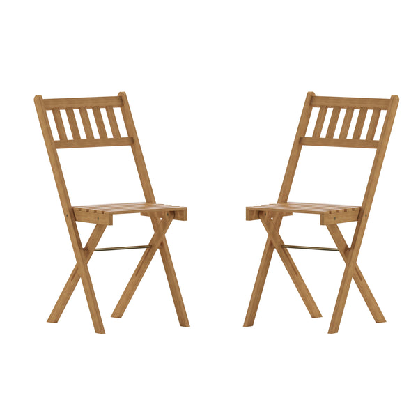 Indoor/Outdoor Solid Acacia Wood Folding Bistro Chairs in Natural - Set of 2