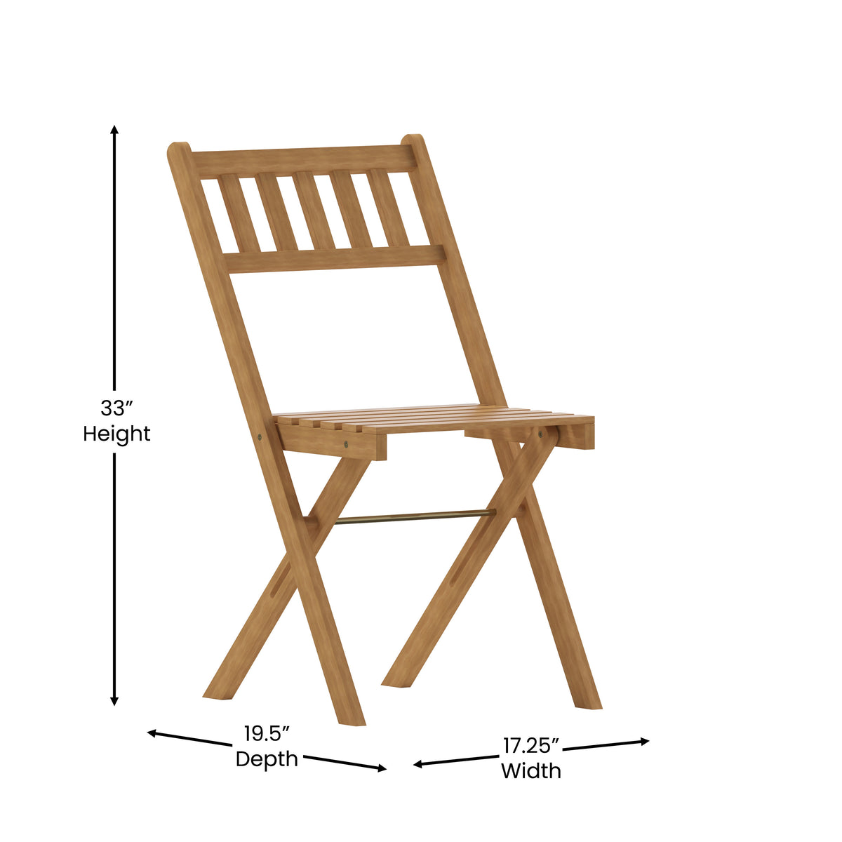 Indoor/Outdoor Solid Acacia Wood Folding Bistro Chairs in Natural - Set of 2