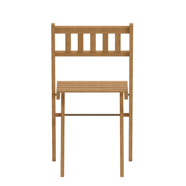 Indoor/Outdoor Solid Acacia Wood Folding Bistro Chairs in Natural - Set of 2