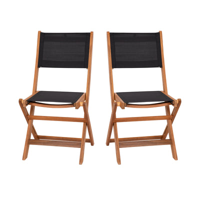 Martindale Indoor/Outdoor Folding Acacia Wood Patio Bistro Chairs with X Base Frame and Textilene Back and Seat, Set of 2 - View 1