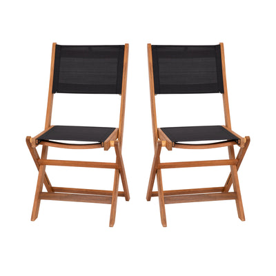 Martindale Indoor/Outdoor Folding Acacia Wood Patio Bistro Chairs with X Base Frame and Textilene Back and Seat, Set of 2