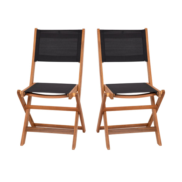 2PK All-Weather Acacia Wood Folding Bistro Chairs-Mesh Back/Seat-Natural/Black