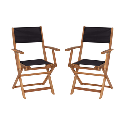 Martindale Indoor/Outdoor Folding Acacia Wood Patio Bistro Chairs with X Base Frame with Arms and Textilene Back and Seat, Set of 2 - View 1