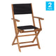 2PK All-Weather Acacia Wood and Mesh Folding Bistro Armchairs - Natural/Black