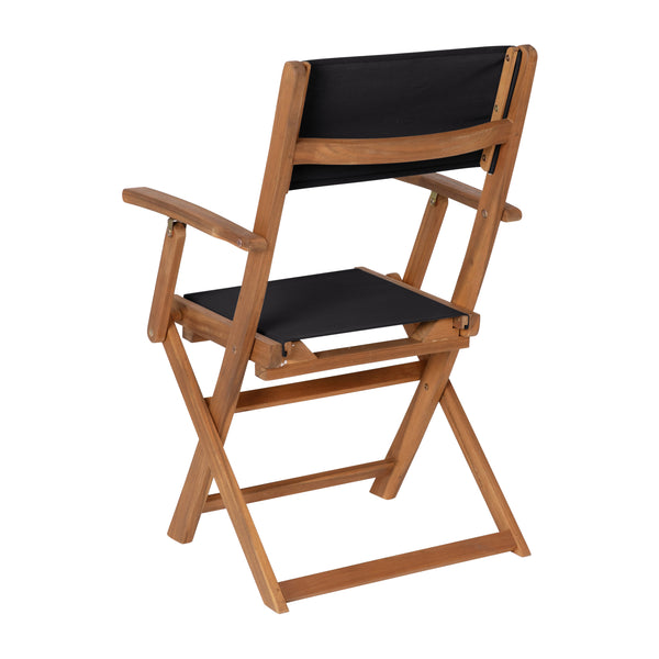 2PK All-Weather Acacia Wood and Mesh Folding Bistro Armchairs - Natural/Black