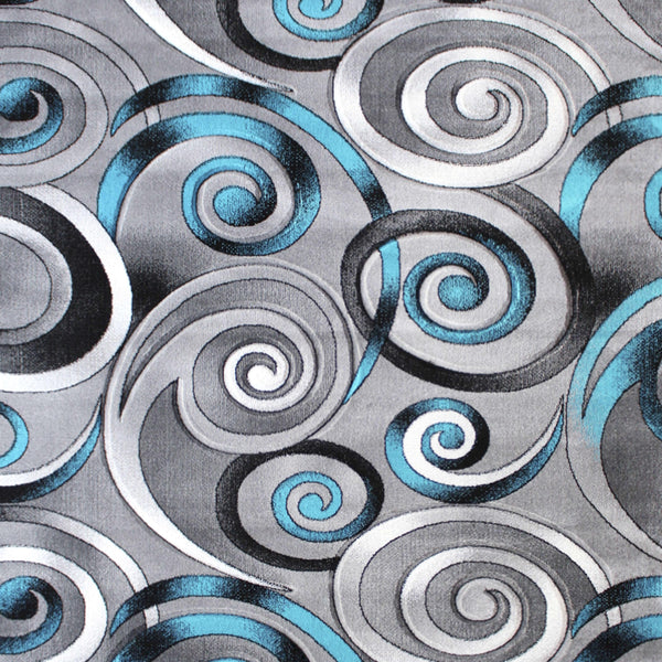 3' x 10' |#| Modern Spiral Patterned Turquoise 3' x 10' Olefin Indoor Area Rug