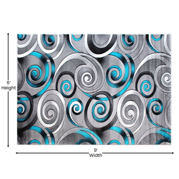 6' x 9' |#| Modern Spiral Patterned Turquoise 6' x 9' Olefin Indoor Area Rug